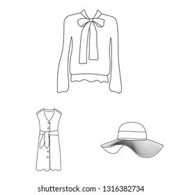 Vector illustration of woman and clothing sign. Collection of woman and wear stock vector illustration.