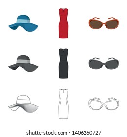 Vector illustration of woman and clothing sign. Set of woman and wear vector icon for stock.