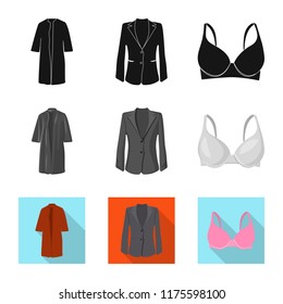Vector illustration of woman and clothing symbol. Collection of woman and wear vector icon for stock.