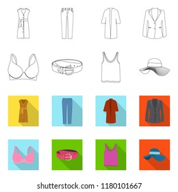 Vector illustration of woman and clothing symbol. Collection of woman and wear vector icon for stock.