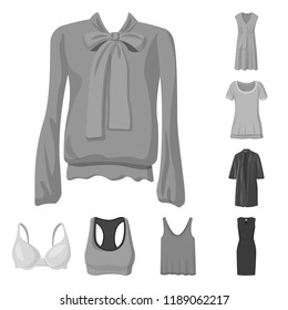 Vector illustration of woman and clothing symbol. Collection of woman and wear stock vector illustration.
