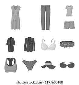 Vector illustration of woman and clothing symbol. Collection of woman and wear vector icon for stock.