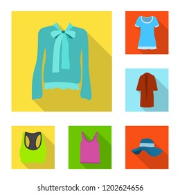 Vector illustration of woman and clothing symbol. Set of woman and wear stock vector illustration.