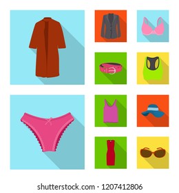 Vector illustration of woman and clothing symbol. Collection of woman and wear vector icon for stock.