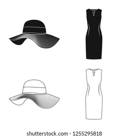 Vector illustration of woman and clothing symbol. Set of woman and wear vector icon for stock.