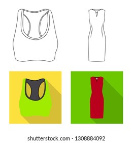 Vector illustration of woman and clothing symbol. Collection of woman and wear stock vector illustration.
