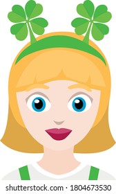 Vector illustration of a woman with a clover headband on her head, Saint Patrick concept