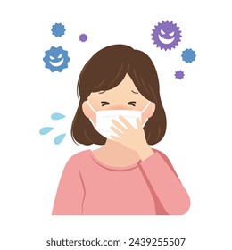 Vector illustration of a woman with a cold