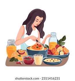 vector illustration of woman cooking gourmet meals icon isolated