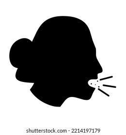 Vector Illustration Of Woman Coughing Icon. Head Silhouette Design Concept Of Sneezing, Cold, Flu, Infectious Disease. Isolated On A White Background. Good For Infectious Disease Logos Due To Viruses.