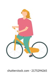 Vector illustration of woman cycling.