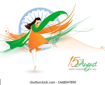 Vector illustration of woman dancing on occasion of 15 August Happy Independence day celebration concept. can be used as poster or banner design.