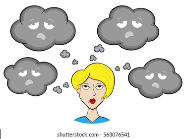 vector illustration of a woman with depressive thoughts