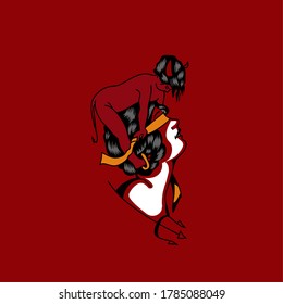 Vector illustration of woman and devil