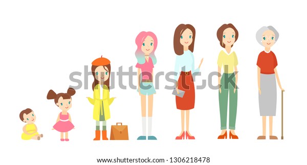 Vector Illustration Woman Different Ages Cute Stock Vector (Royalty ...