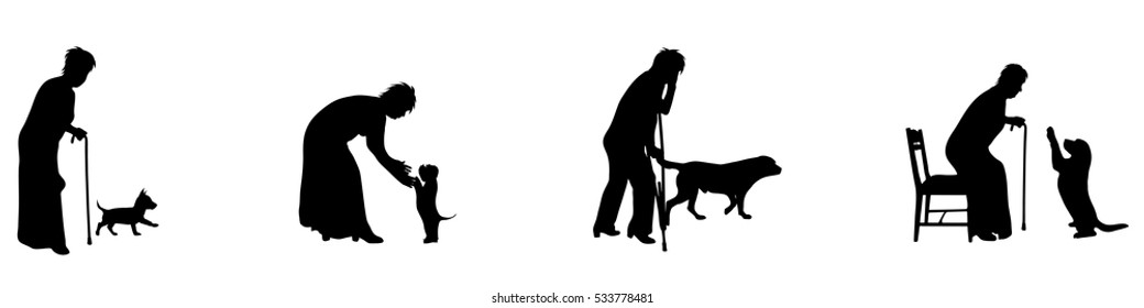 Vector illustration of woman and dog on a white background