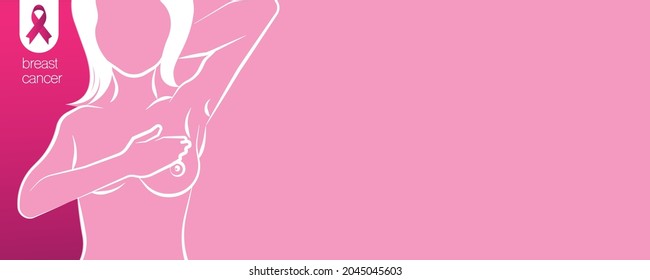 Vector illustration of woman doing breast cancer self-examination