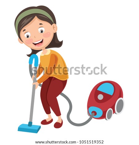 Vector Illustration Of Woman Doing Housework