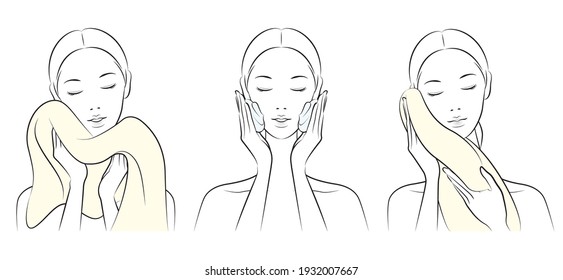 Vector illustration of a woman doing skin care