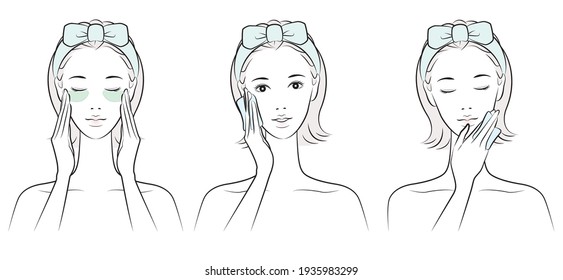 Vector illustration of a woman doing skin care