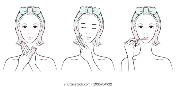 Vector illustration of a woman doing skin care