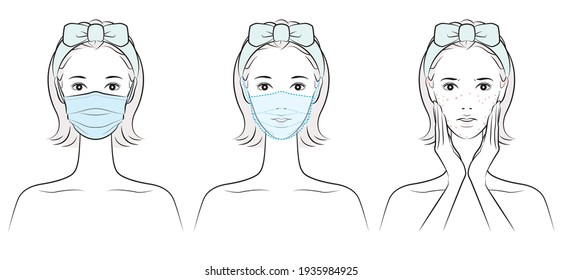Vector illustration of a woman doing skin care