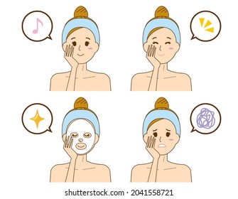 Vector illustration of a woman doing skin care.