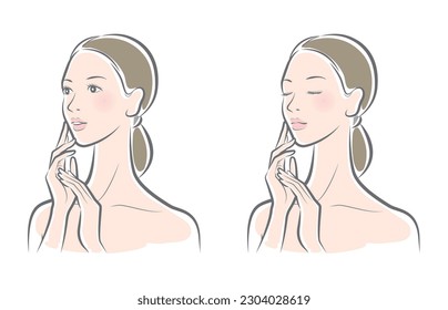 Vector illustration of a woman doing skin care.