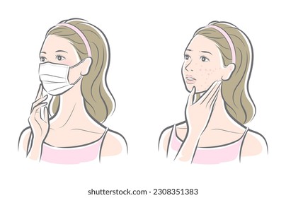 Vector illustration of a woman doing skin care.