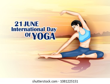 vector illustration of woman doing yoga pose on poster design for celebrating International Yoga Day