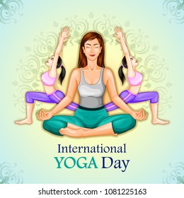 vector illustration of woman doing yoga pose on poster design for celebrating International Yoga Day