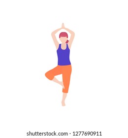 Vector illustration of woman doing yoga pose on poster design, banner. Health activity.