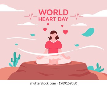 Vector illustration of a woman doing yoga, for world heart day.