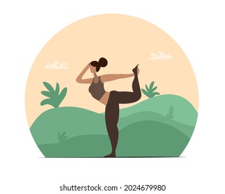 a vector illustration of a woman doing yoga in the open air