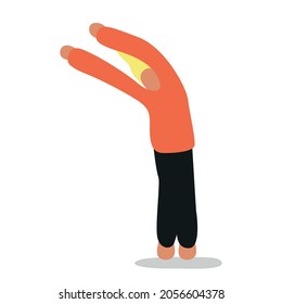 Vector illustration with woman doing yoga. Half moon - asana. Cartoon charcter
