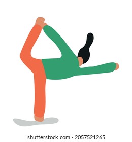 Vector illustration with woman doing yoga. Standing Bow Pulling Pose - asana. Cartoon charcter