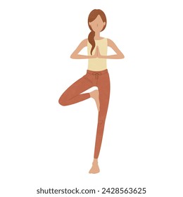 Vector illustration of a woman doing yoga. Tree Pose.