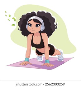 Vector Illustration of a Woman Doing Yoga on a Transparent Background, Cartoon Style Image