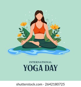vector illustration of woman doing yoga pose on poster design for celebrating International Yoga Day