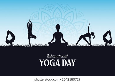 vector illustration of woman doing yoga pose on poster design for celebrating International Yoga Day