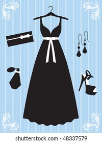 Vector illustration of woman dress and accessories.