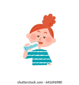 vector illustration of a woman drinking water