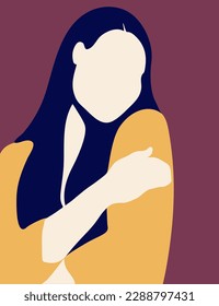 Vector illustration of a woman, a woman embracing herself. Postcard, cover, T-shirt print