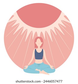 Vector illustration of a woman engaging in mindfulness meditation with the sun.