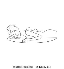 Vector illustration of a woman enjoying a hot stone therapy session in a spa.