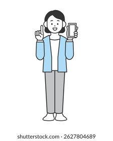 Ilustración vectorial de una mujer explicando con un smartphone