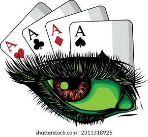 vector illustration of Woman eye with poker cards