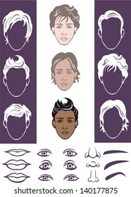 Vector illustration of woman face elements such eyes, lips, noses