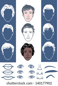 Vector illustration of woman face elements such eyes, lips, noses