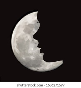Vector illustration of woman face on moon background. Symbol of night and universe.